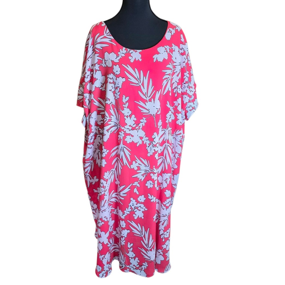 Worthington Midi Dress Coral Floral‎ Print Short Sleeve Woman 3X NWT